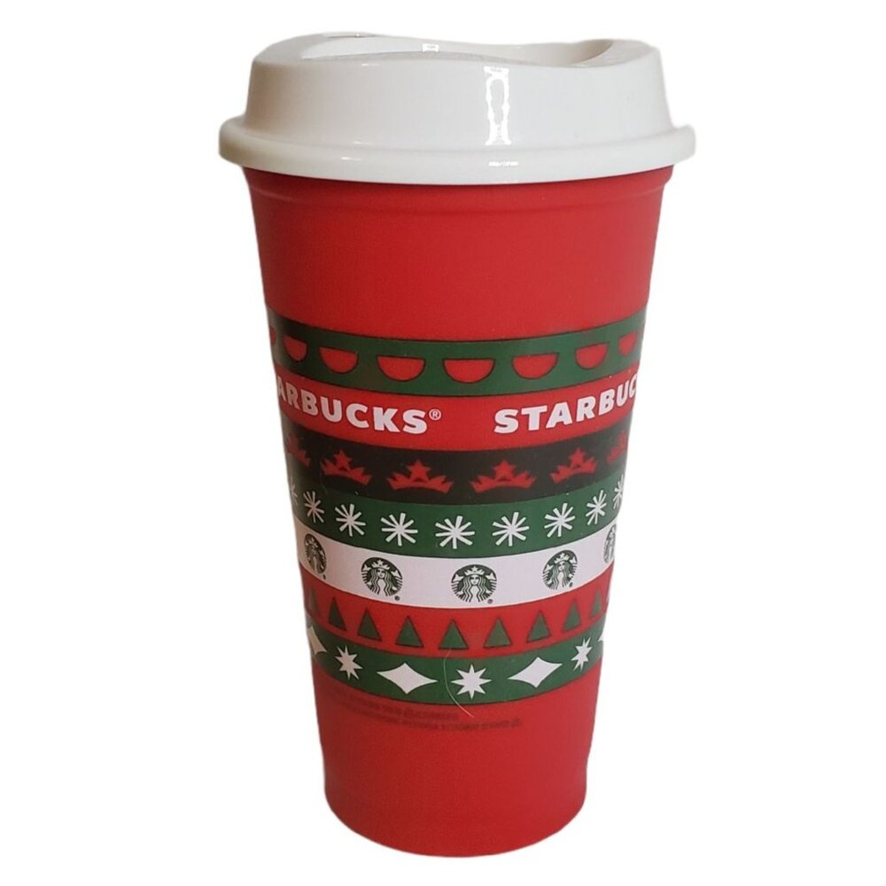 2020 Starbucks Holiday Reusable Ugly Sweater Red Cup w/ Lid 16oz